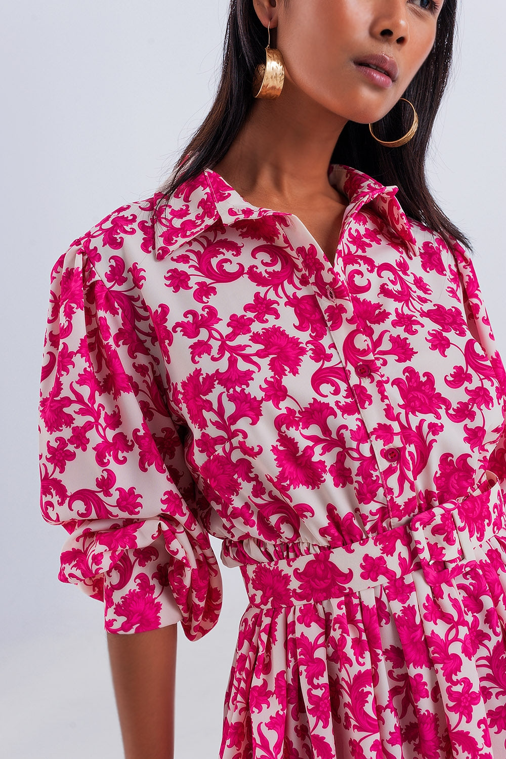 Mini smock dress in fuchsia vintage floral