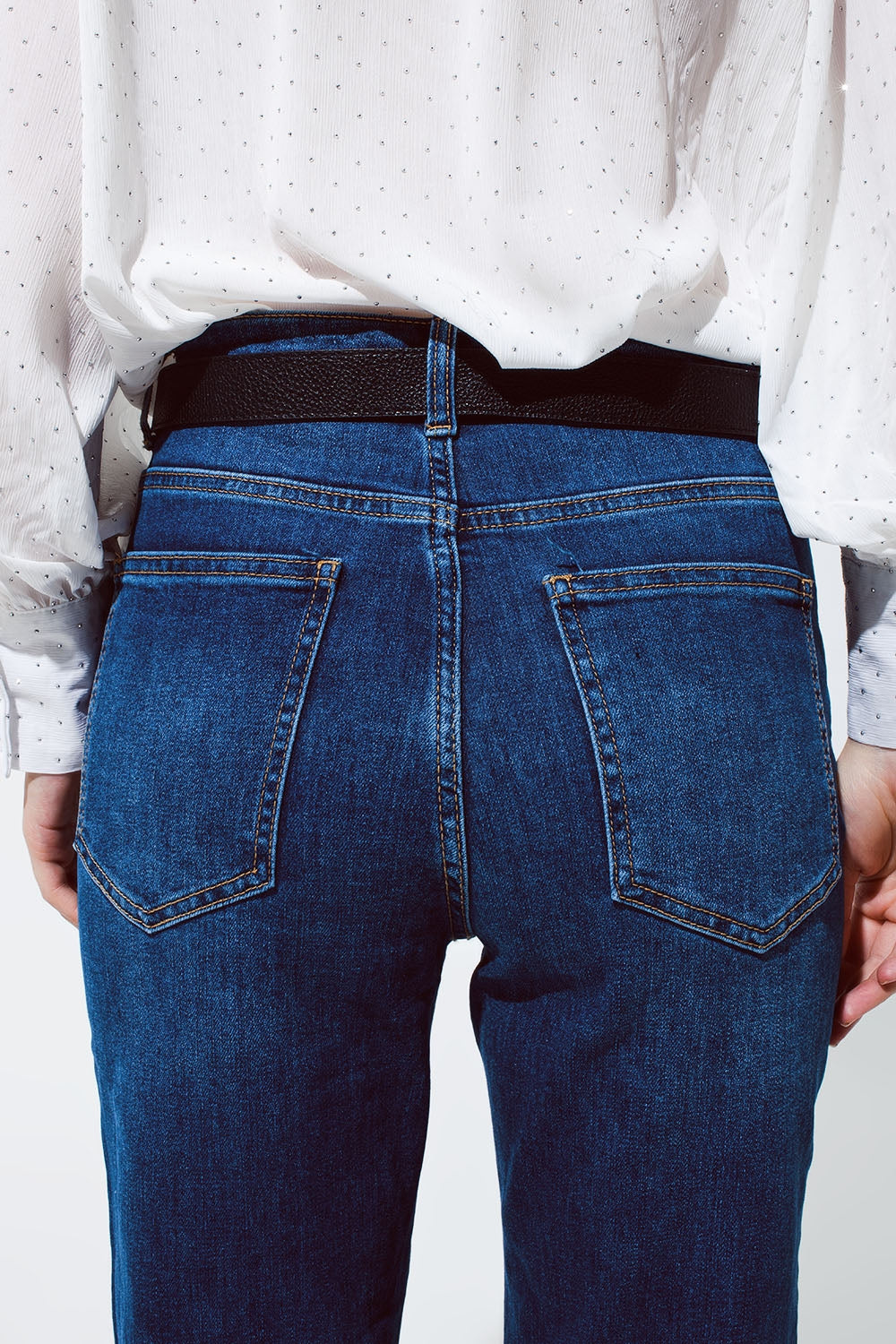 Mum Jeans in Medium Wash With Folded Hem