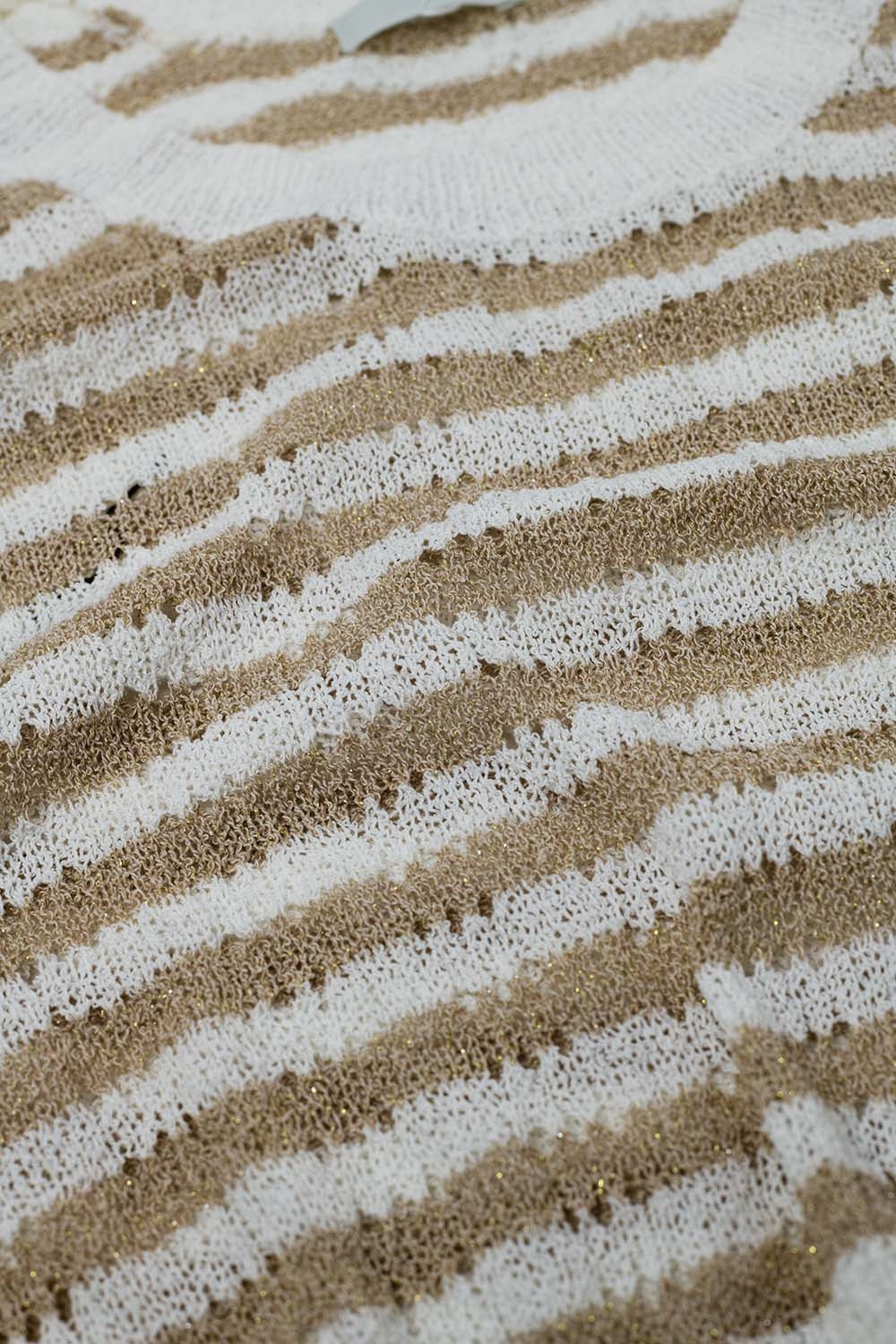 Open Knit Cropped Striped Sleeveless sweater in Brown and White