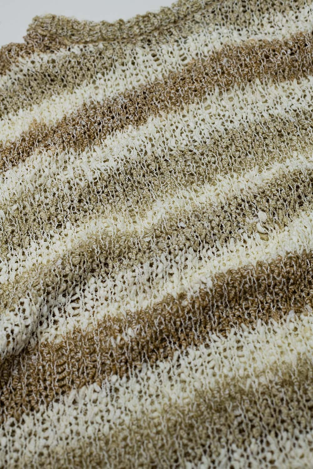 Open Knit Stripey Crew Neck Sweater in Shades of Brown