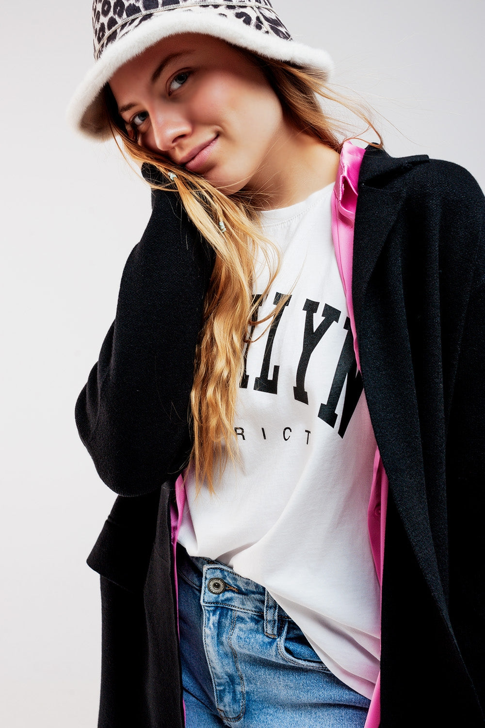 Oversized collar maxi cardigan in black