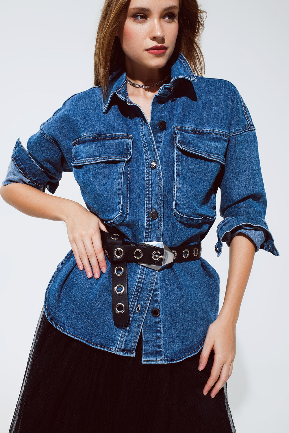 oversized denim jacket with cargo pockets