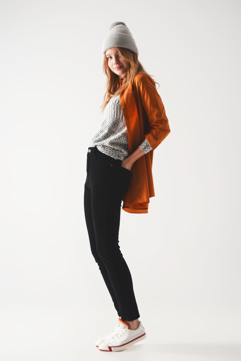 Oversized poplin shirt in rust