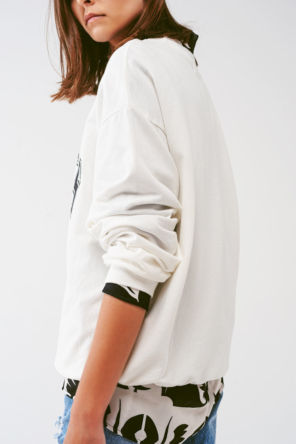 Oversized Sweat with Los Angeles Text in White