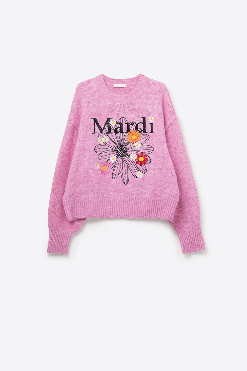 Pink Embroidered Mardi Sweater With Flowers
