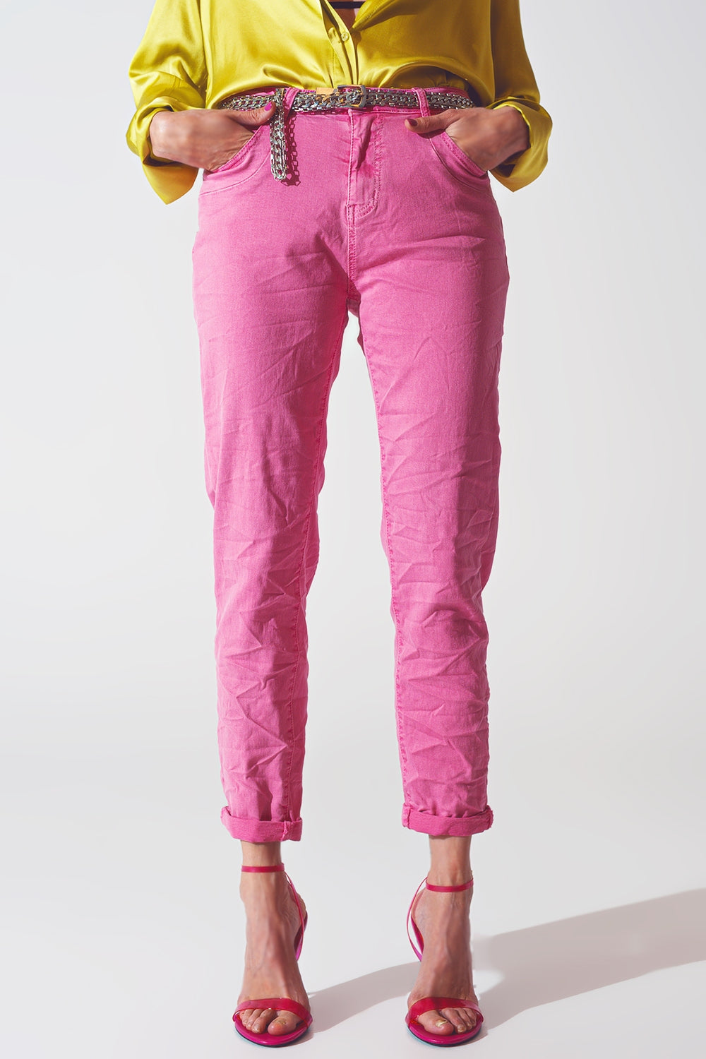 Calça de ganga Skinny Rosa Amassada