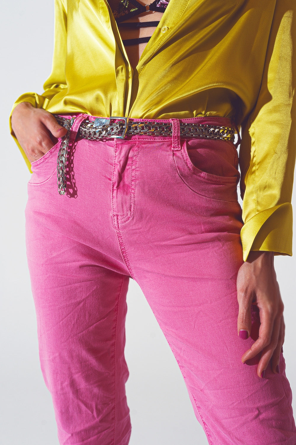Calça de ganga Skinny Rosa Amassada
