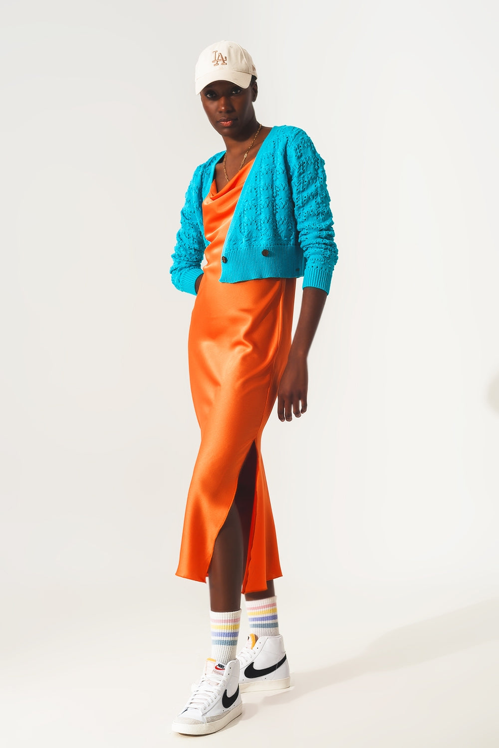 Pointelle knitted cardi in blue