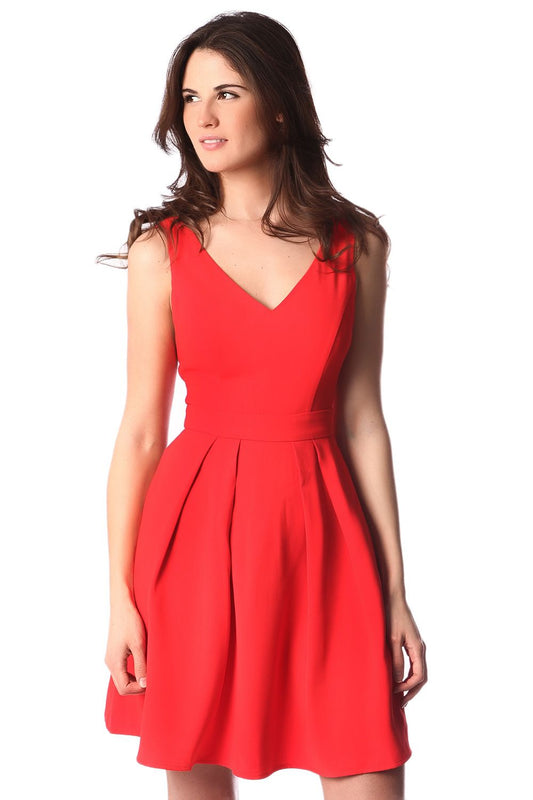 Red midi dress with open strap back and bow detail