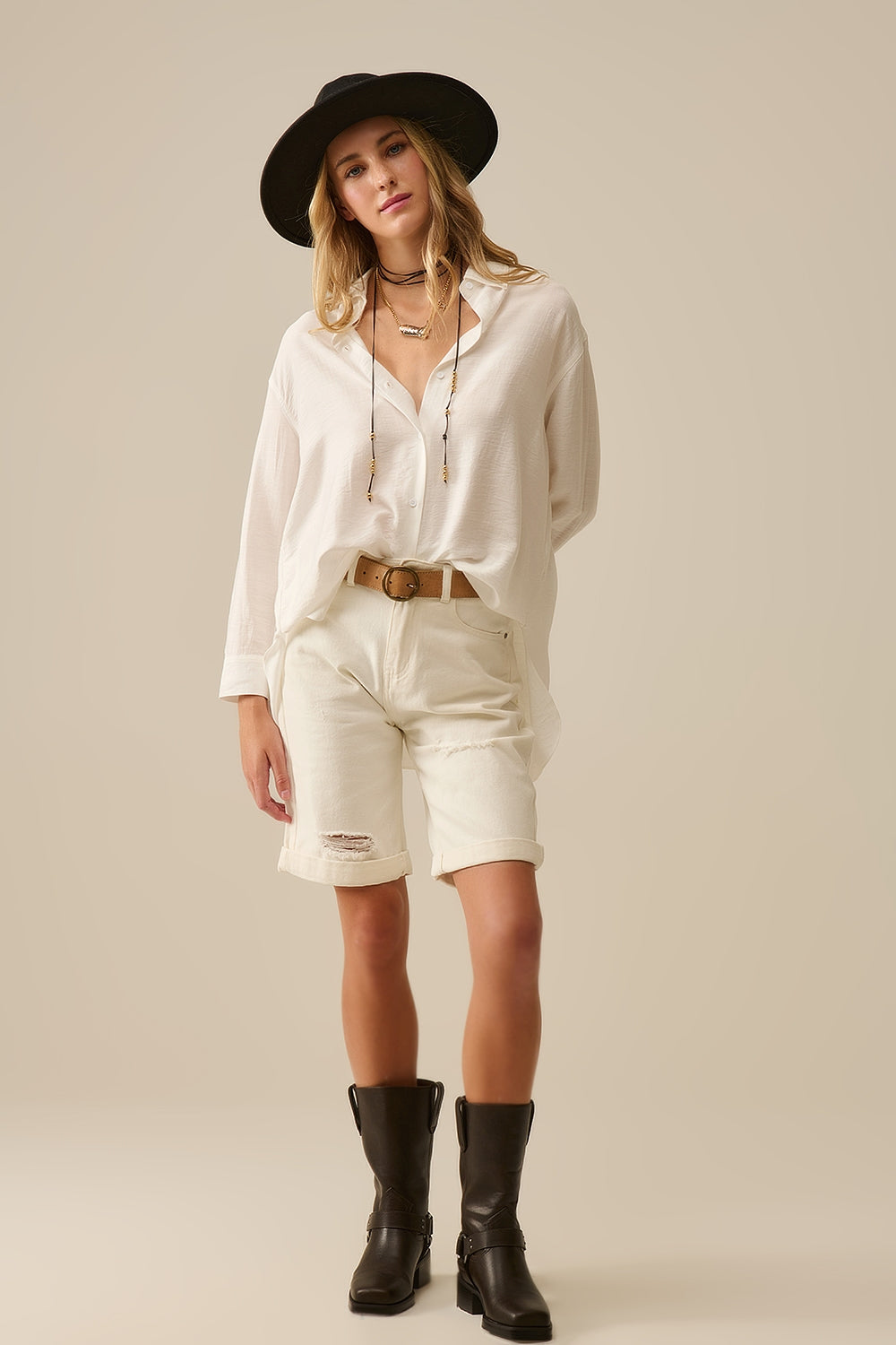 Camisola de manga comprida com corte descontraído em branco
