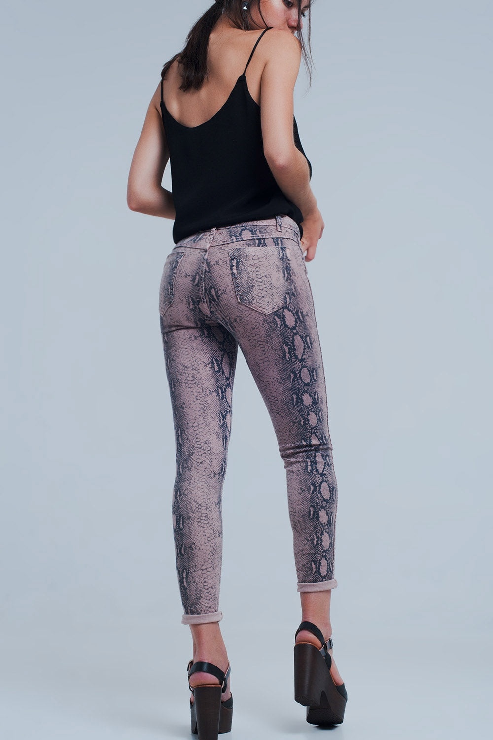 Reversible animal print pink jeans