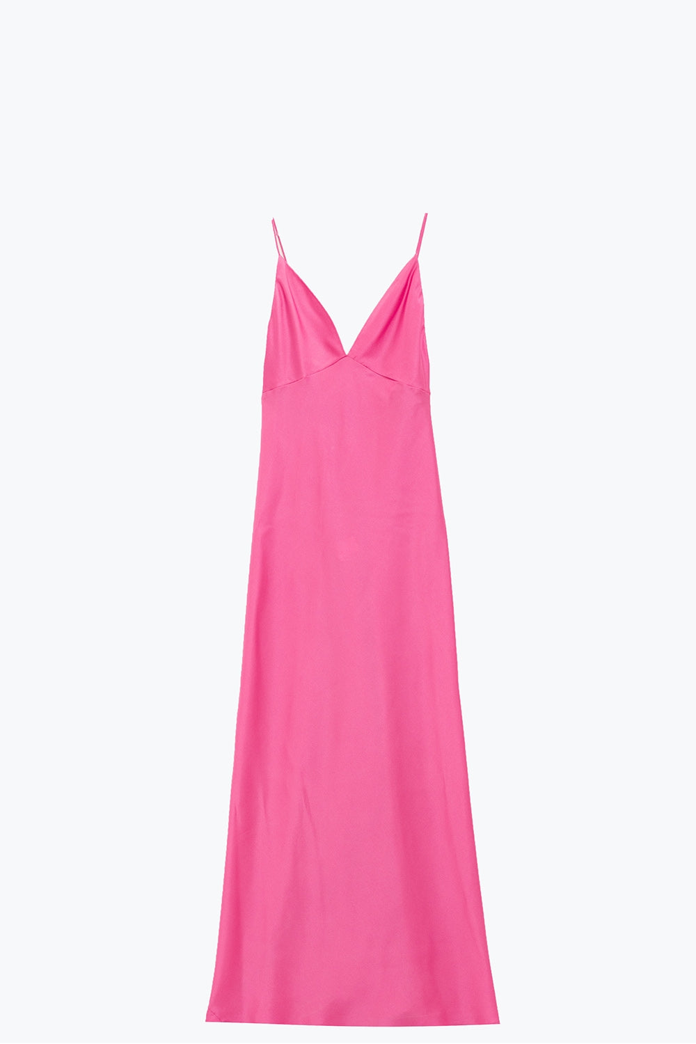 Satin Maxi Dress With Spaghetti Straps in Fuchsia