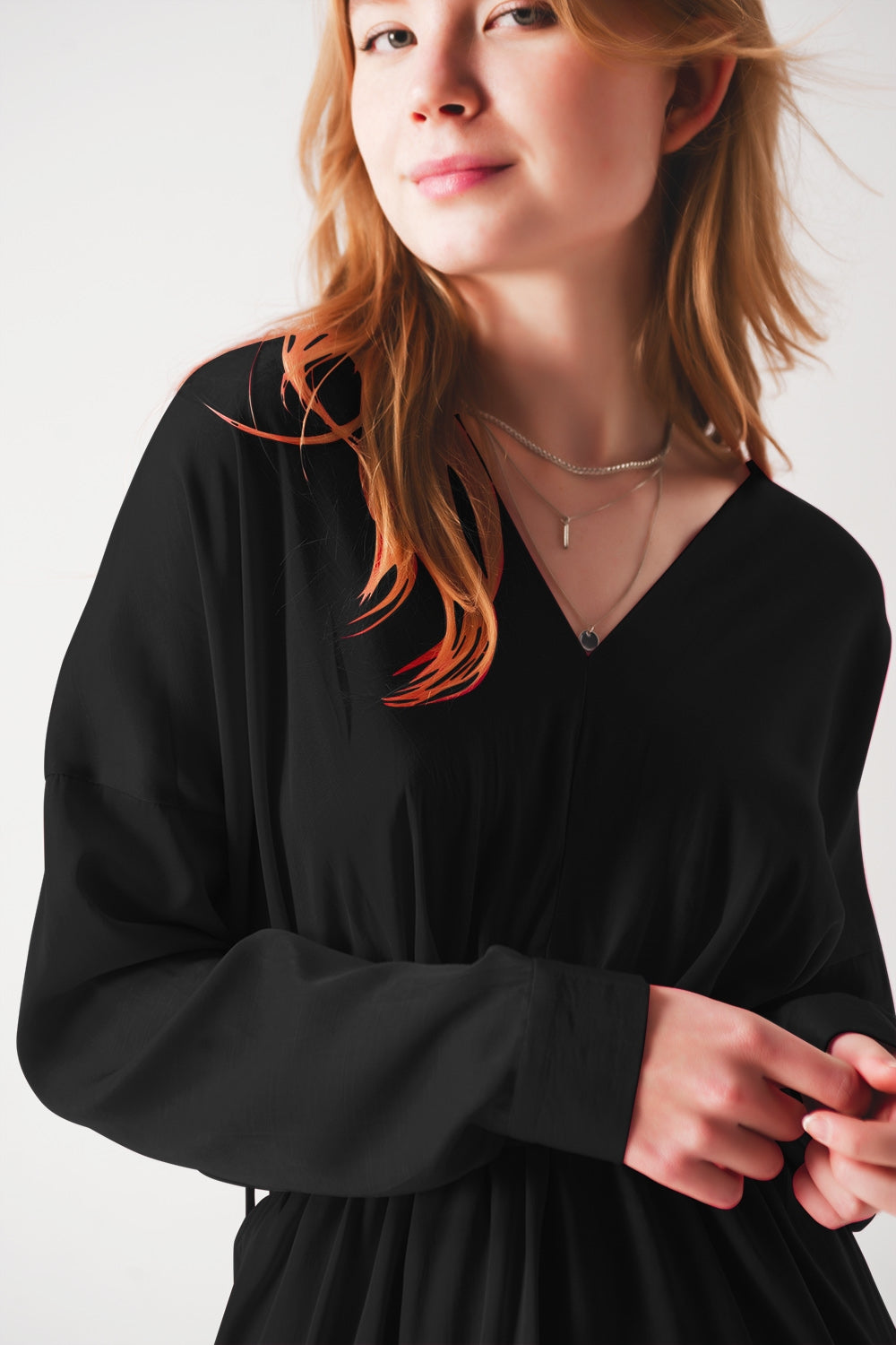 Satin mini dress in black