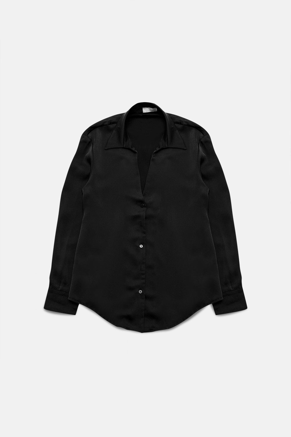 Satin shirt with v neck in black