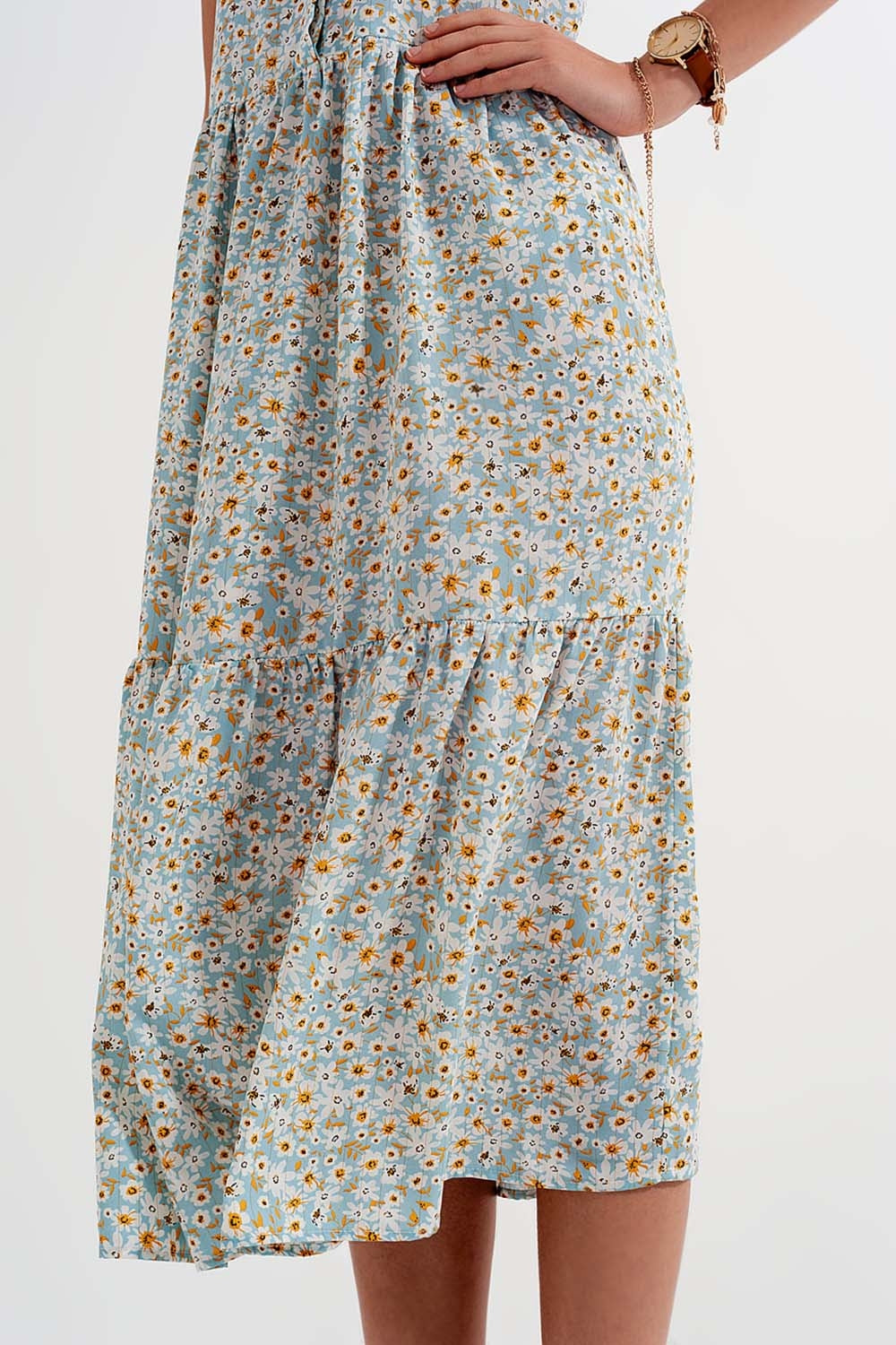 Vestido-camisa sem mangas com estampado floral azul