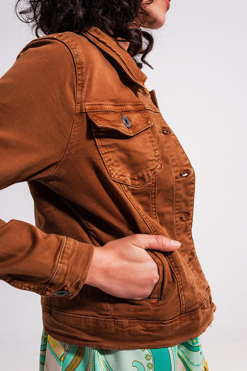 Casaco Trucker Jeans Slim Castanho