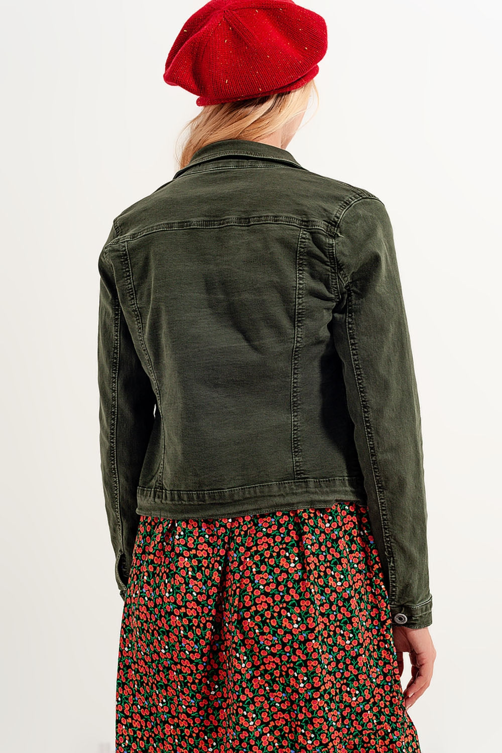 Slim denim truckerjack in groen