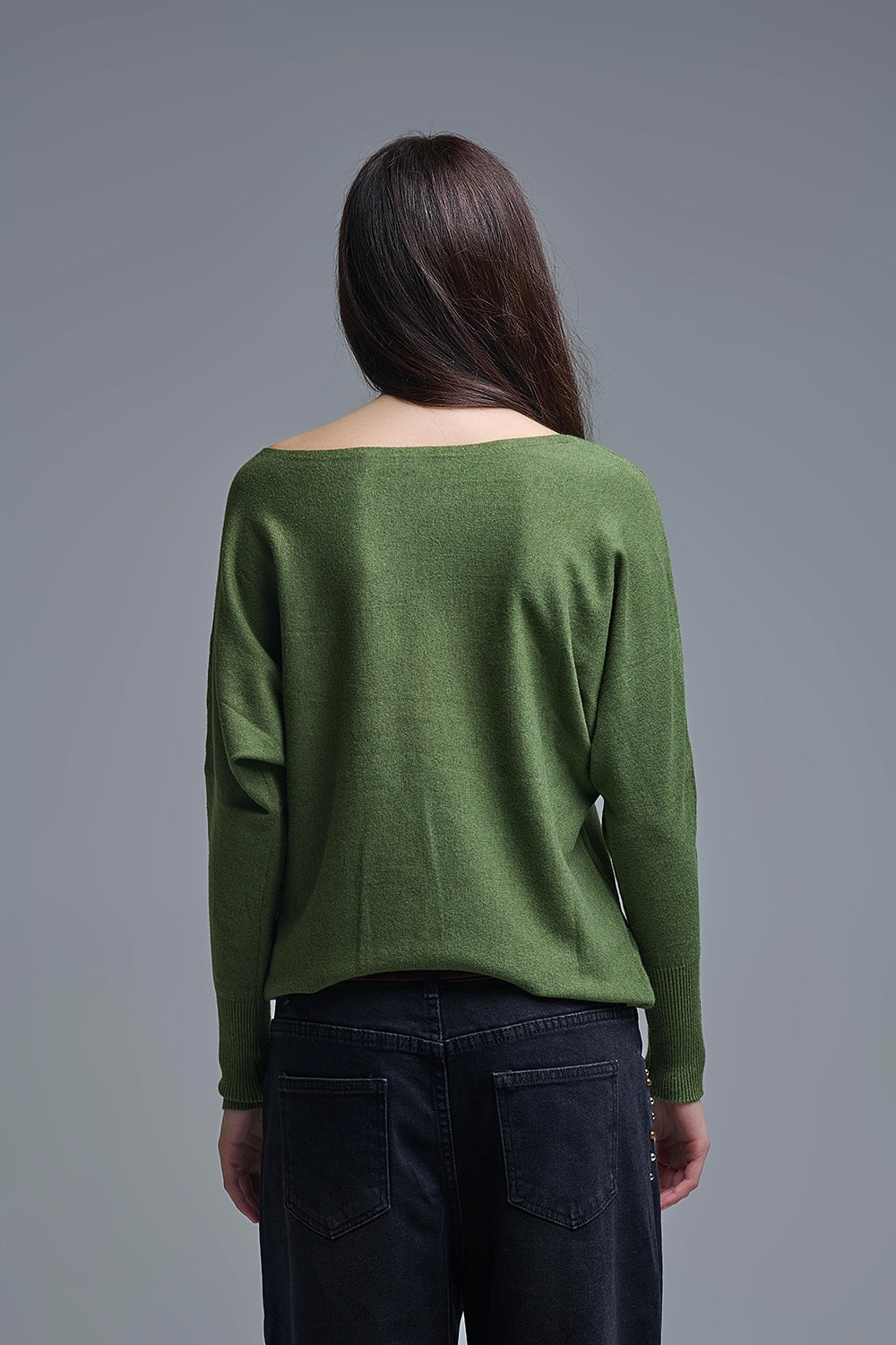 Soft knit olive green Sweater with sleeve button details