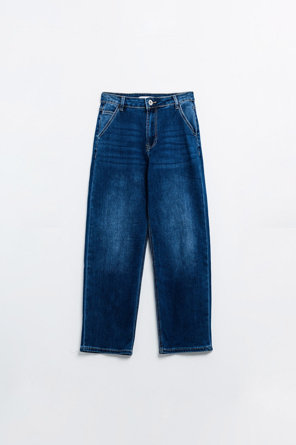 Straight Fit Jeans With Side Pockets in Mid Blue