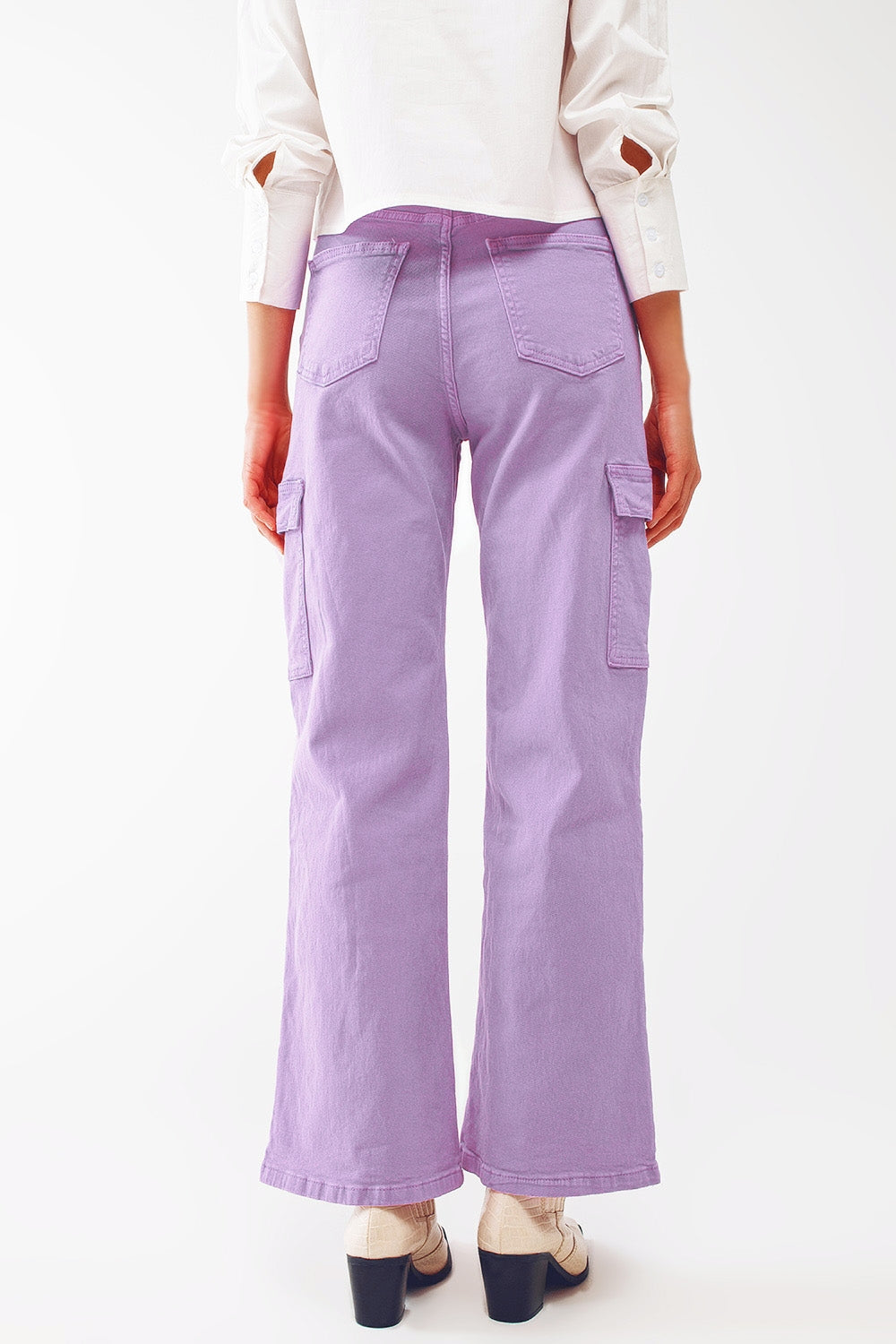 Calça de ganga Cargo de Perna Reta Roxa