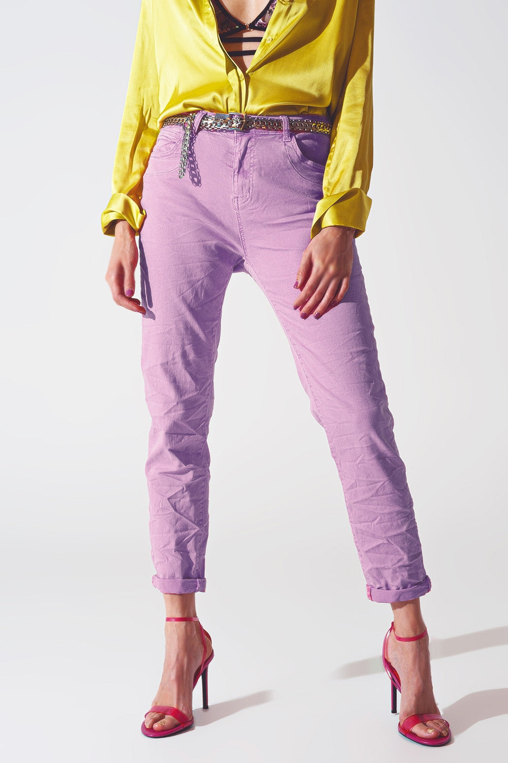 Calça de ganga reta lilás