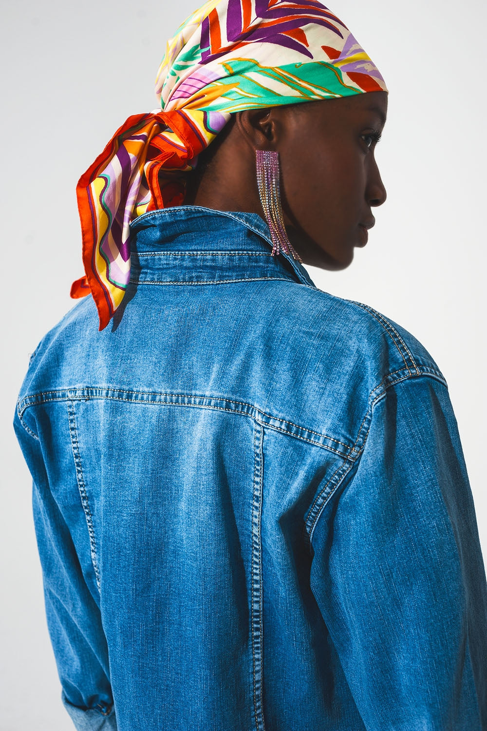 Stretch denim shirt in mid blue