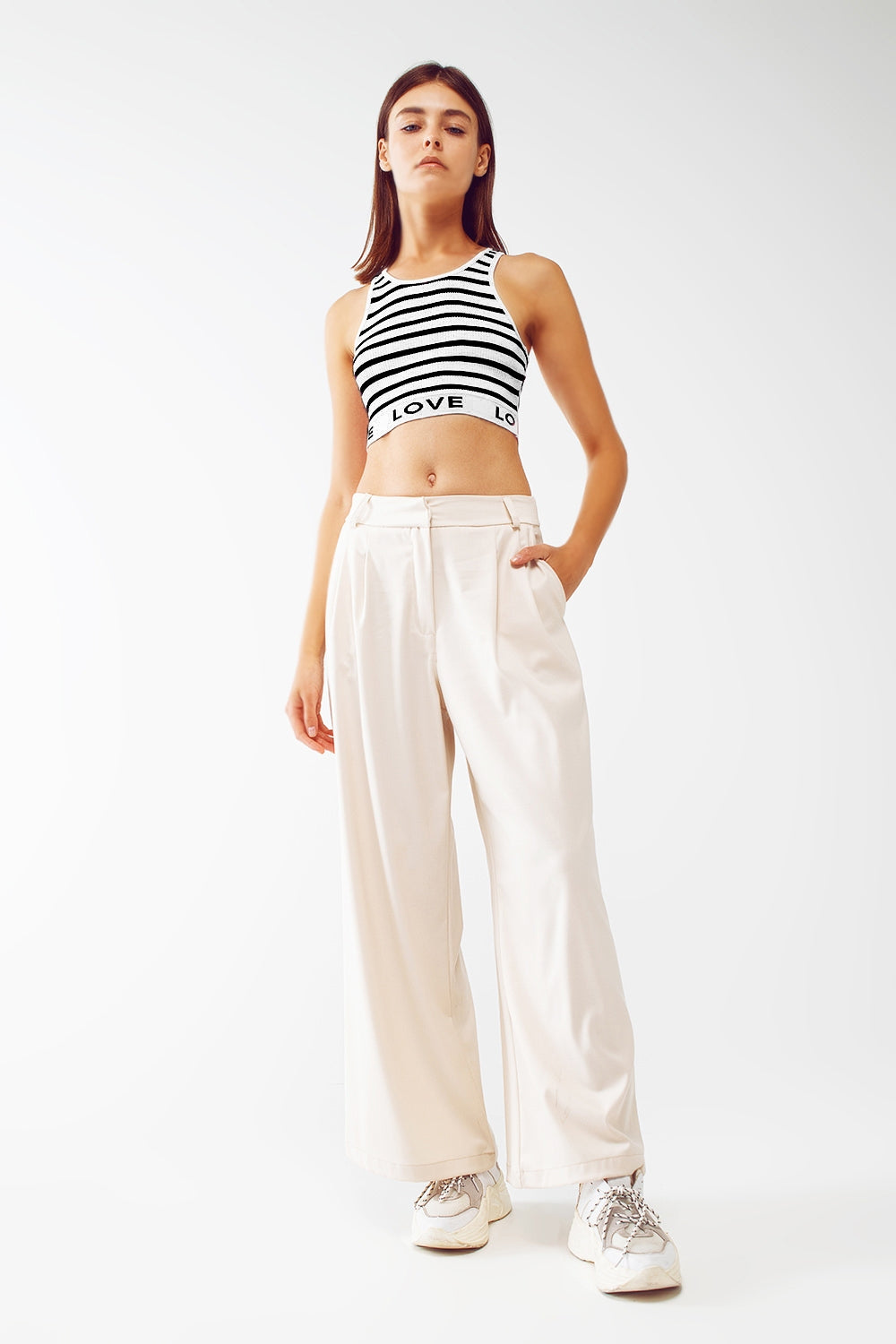 Striped Cropped Top with Love Text in White