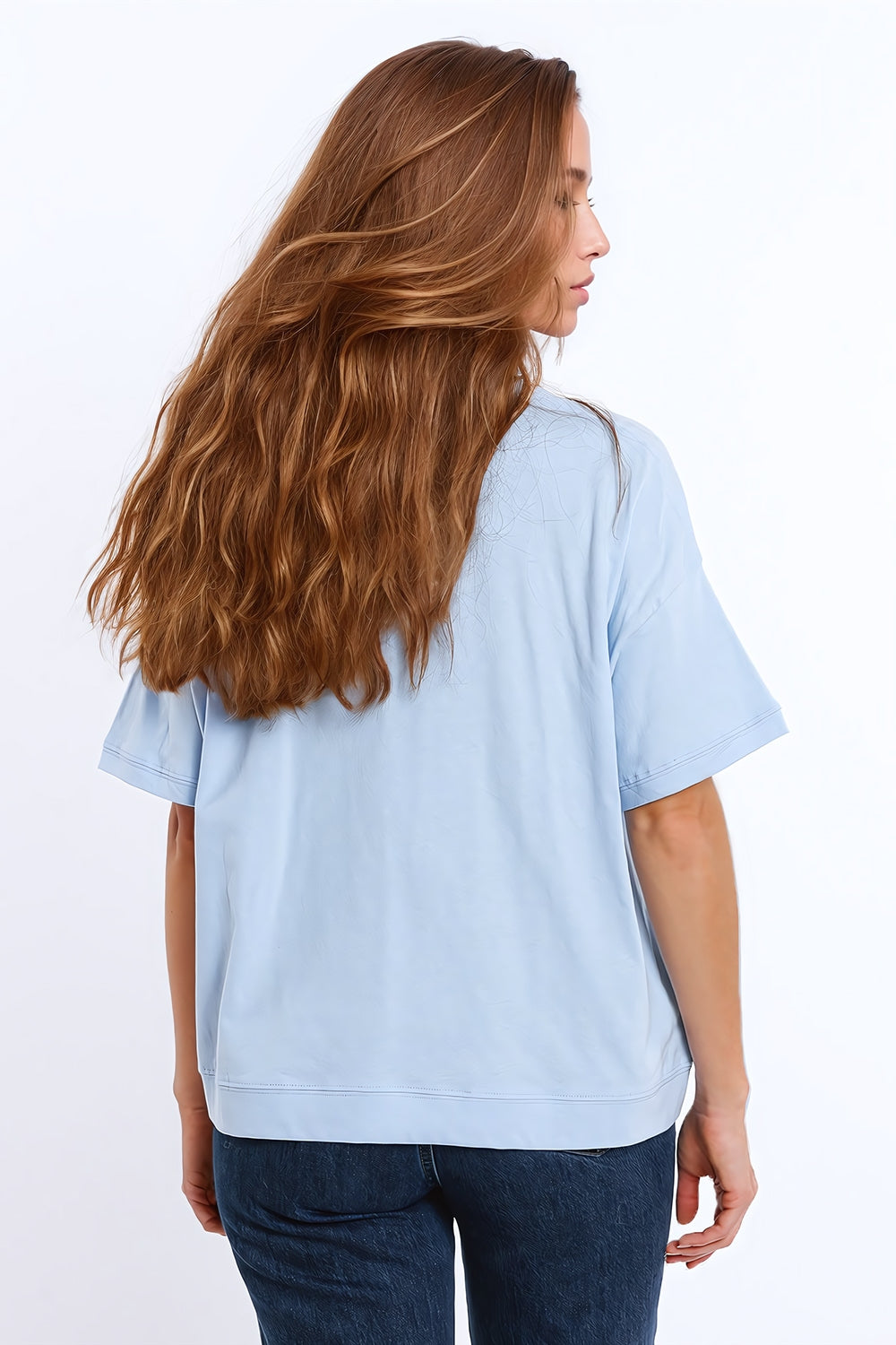 Sunshine oversized T-shirt with textured text at the front in blue