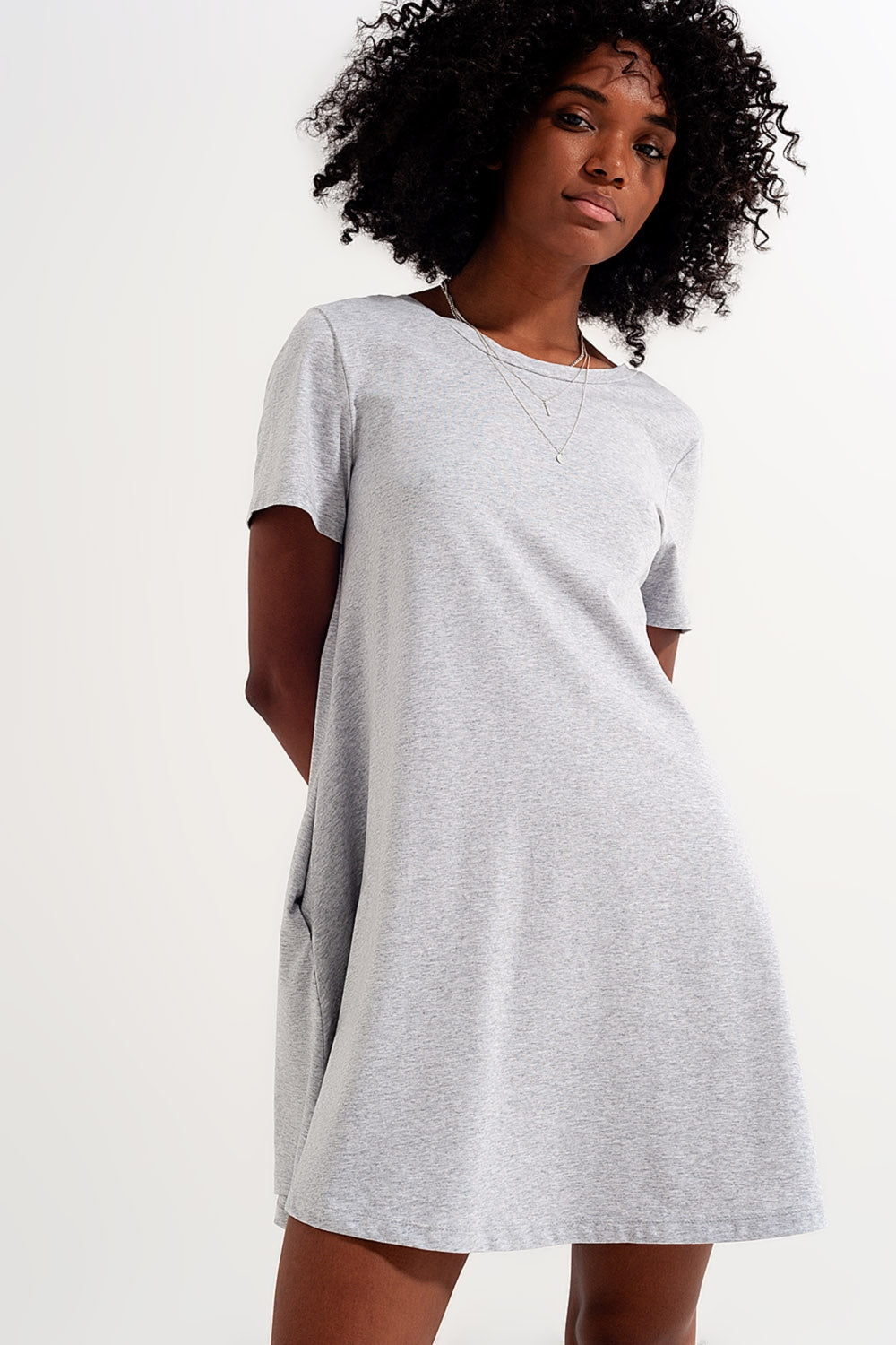 Swing t shirt dress with concealed pockets in grey
