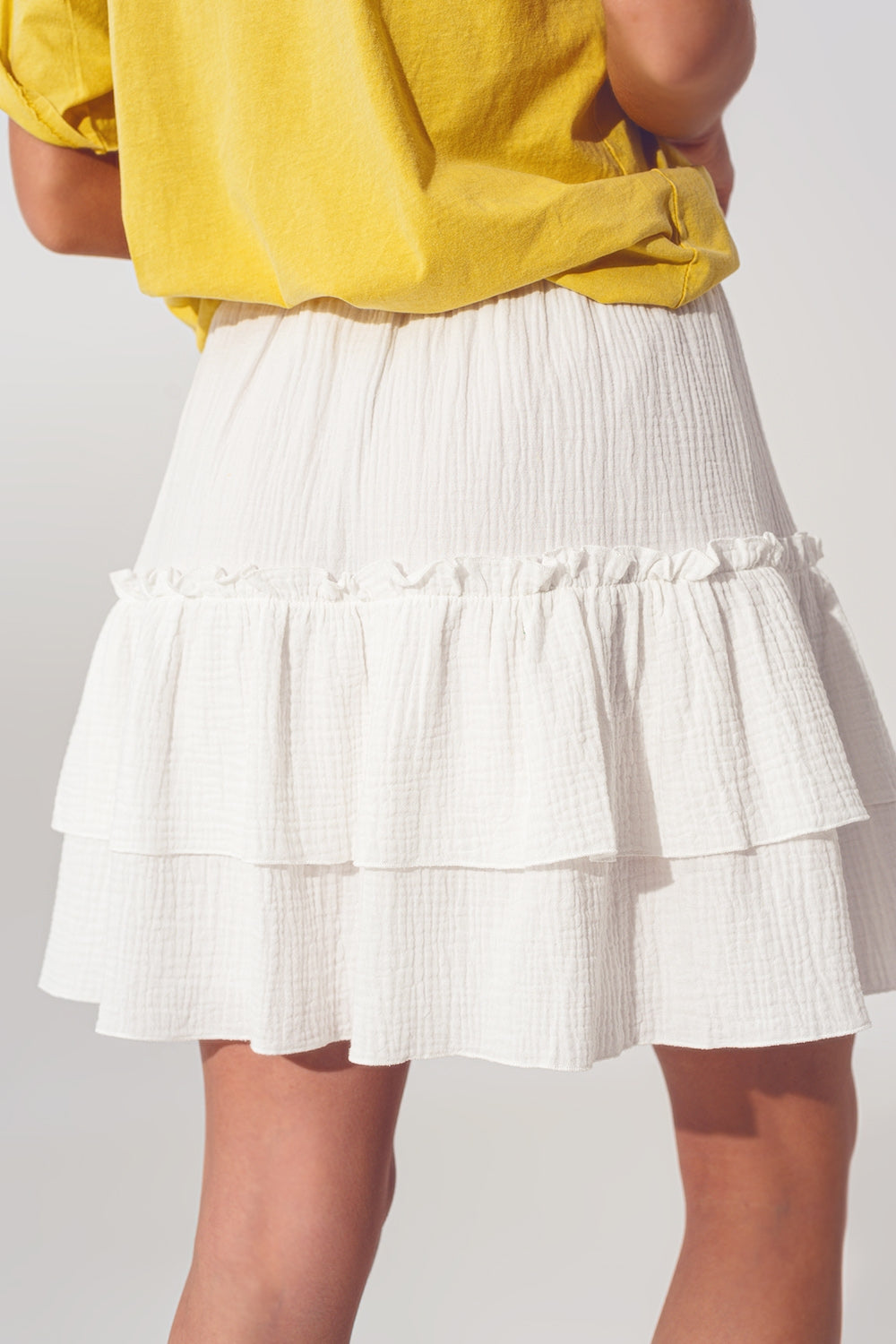 Textured Ruffle Mini Skirt in White