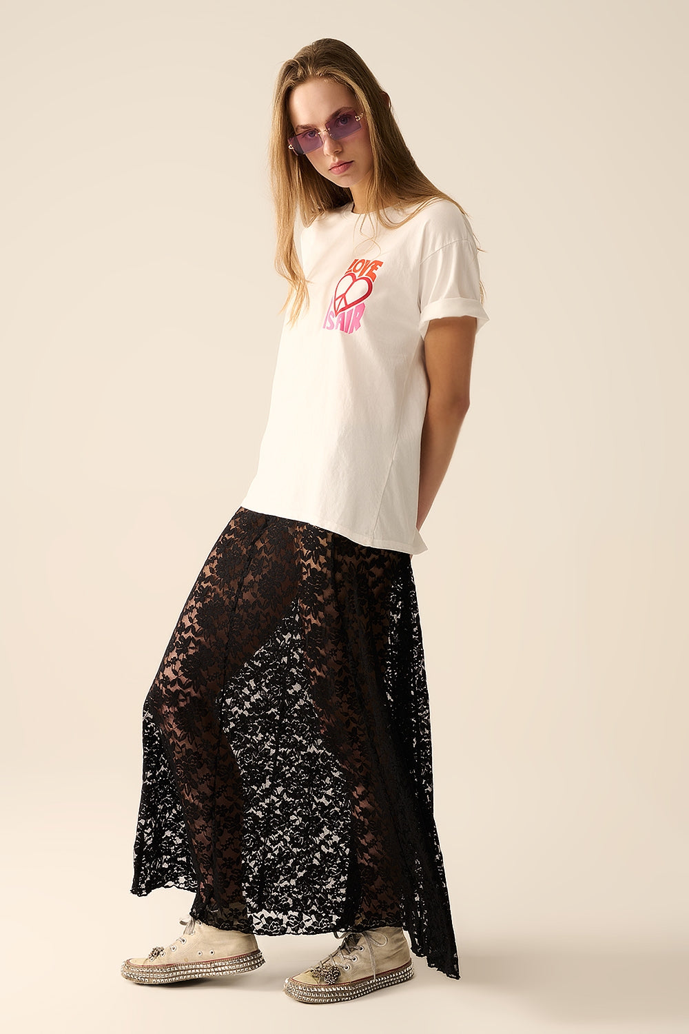 trendy black lace long skirt