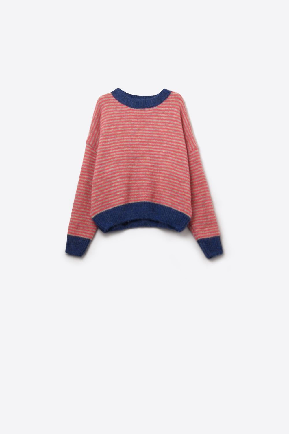 Vibrant Striped Knit Sweater with Navy Details