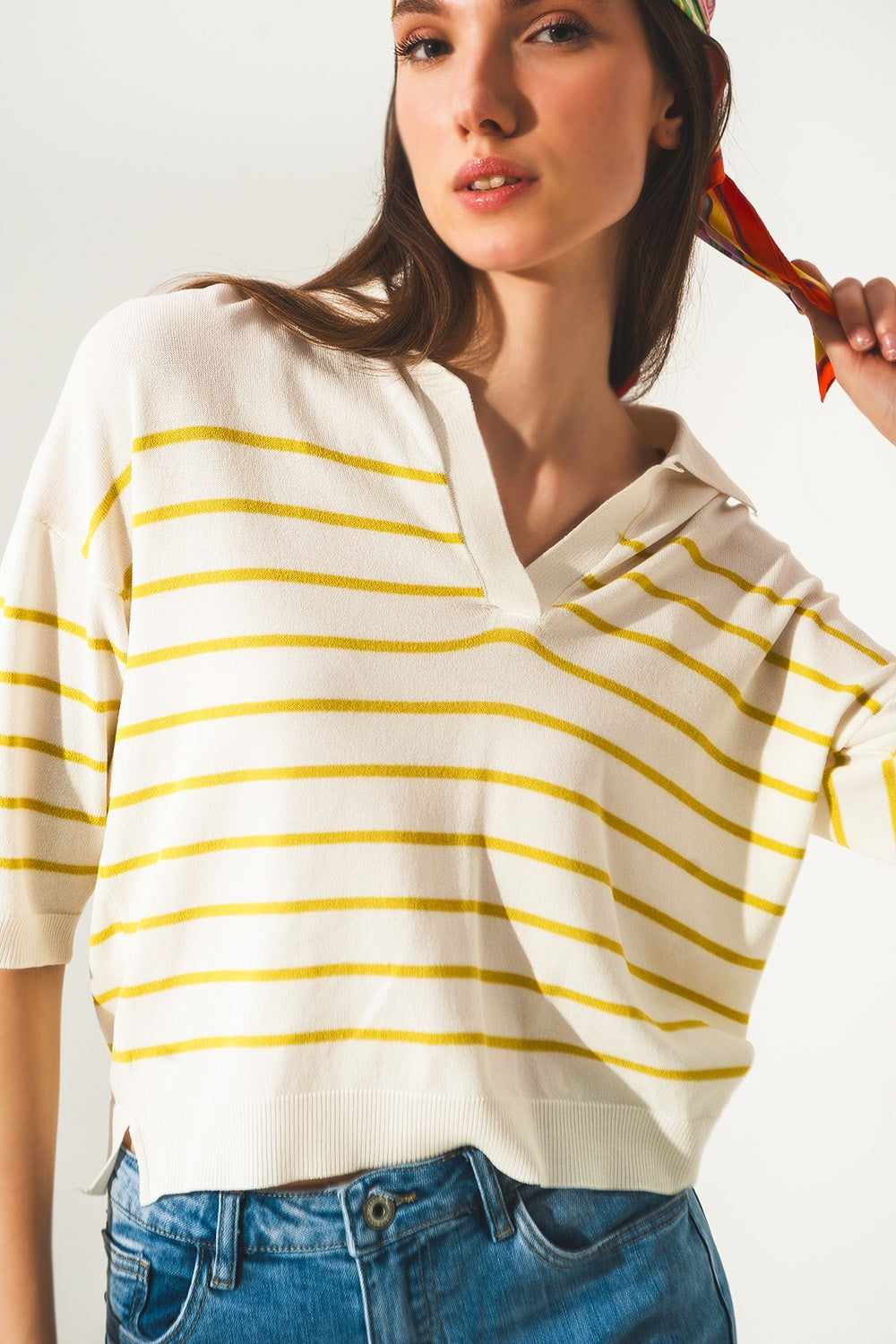 Vintage 70s stripe green polo neck jumper