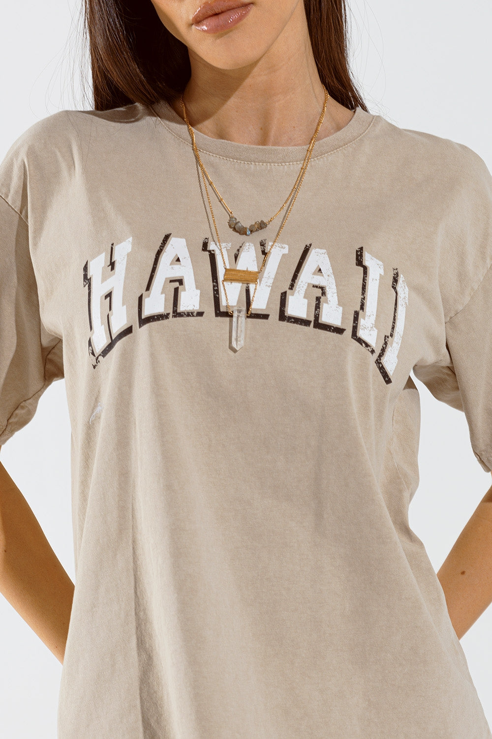 T-shirt Havaiana com Efeito Lavado em Bege