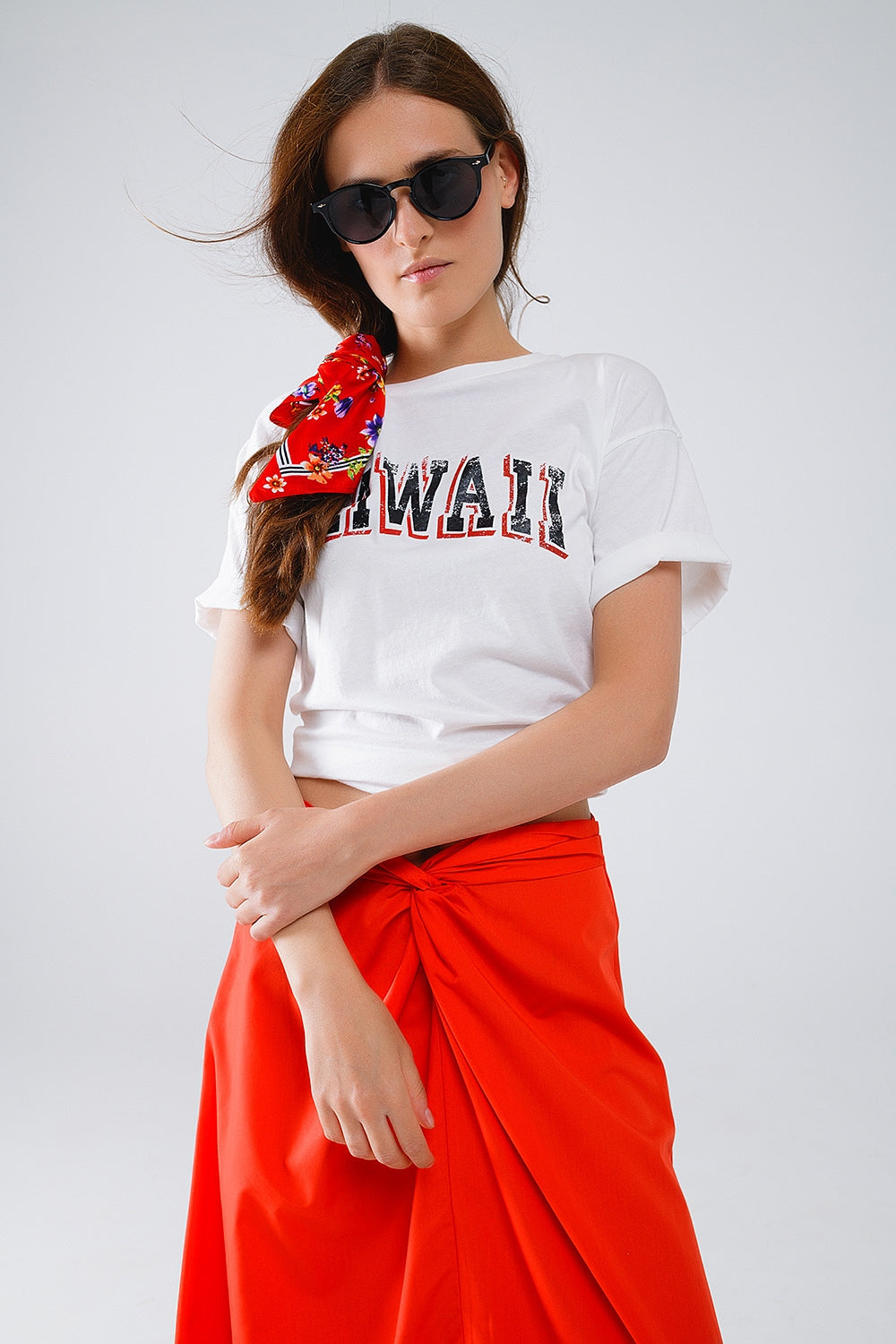 T-shirt Havaiana com Efeito Lavado em Branco