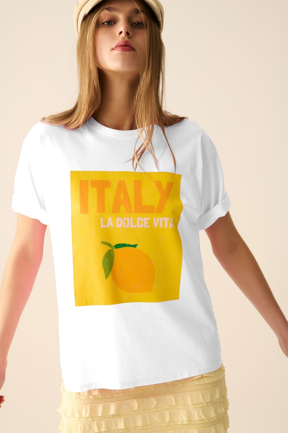 T-Shirt Dolce Vita Itália Branca com Estampado Gráfico Limão