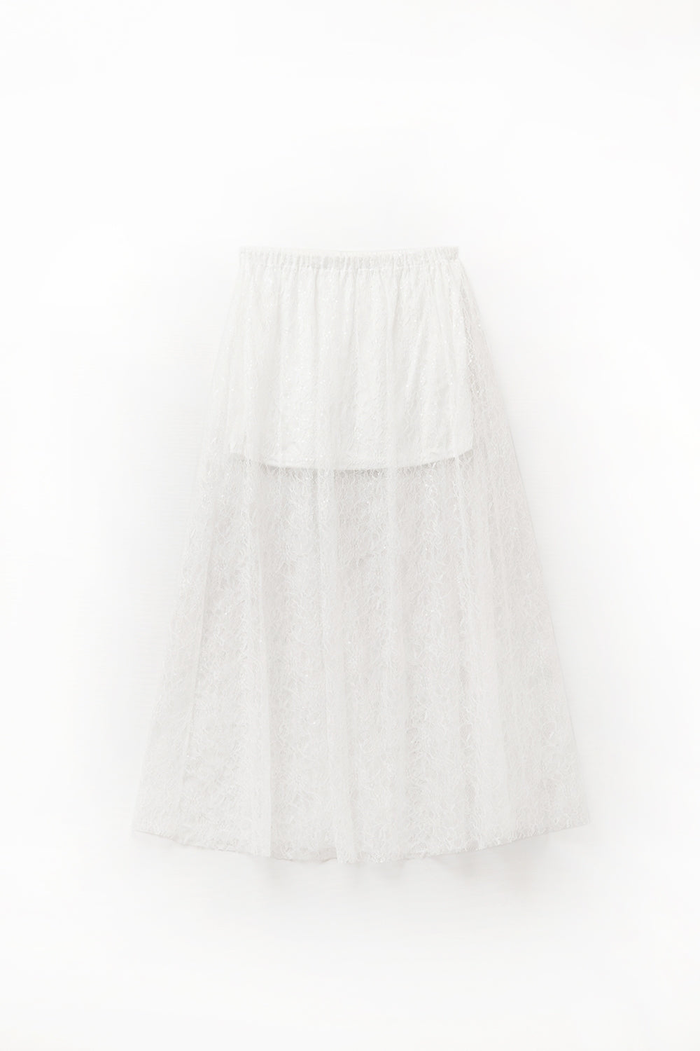 Saia branca comprida de renda com detalhe de lantejoulas