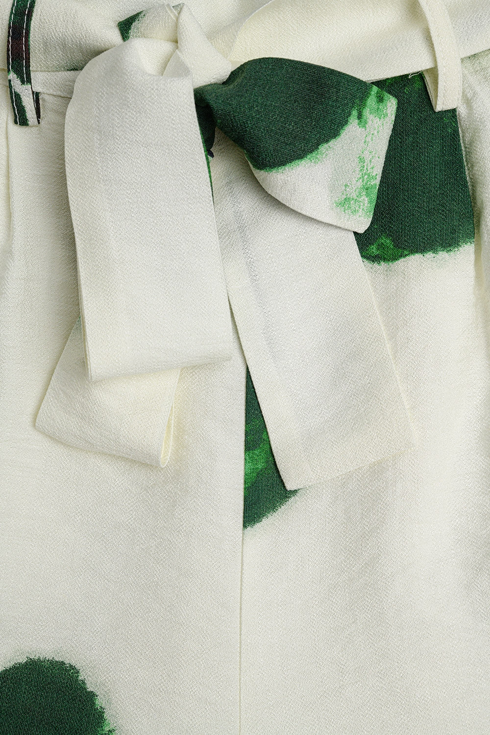 white Palazzo Pants With Green Tropial Flower Print and Matching Belt