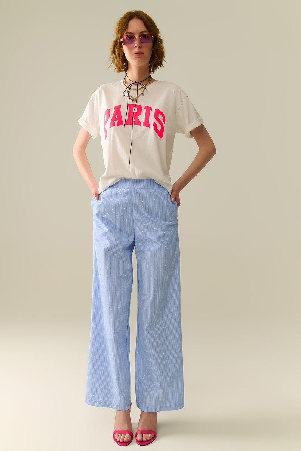 White Paris Relaxed T-shirt with Pink Letters