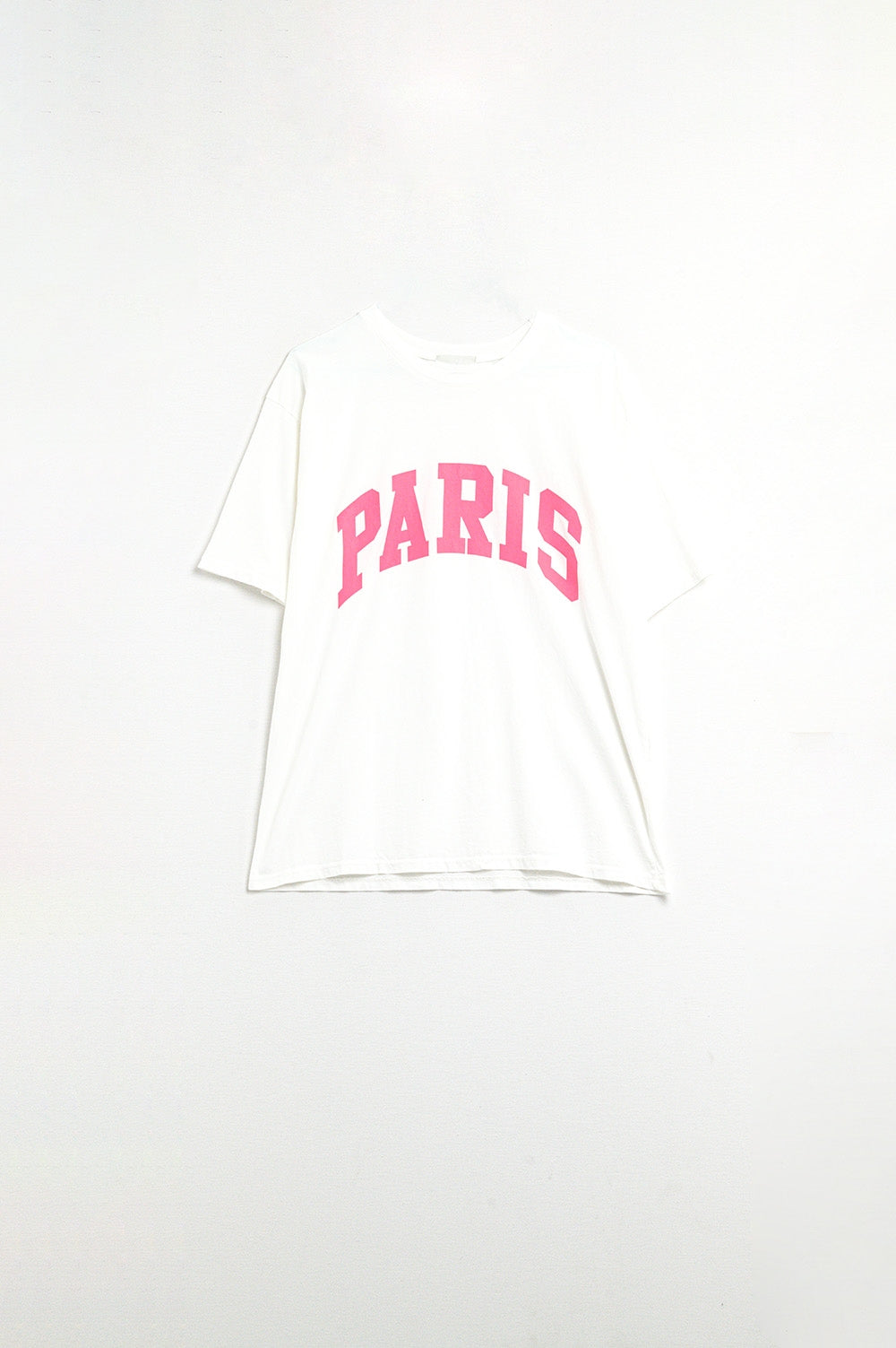 White Paris Relaxed T-shirt with Pink Letters