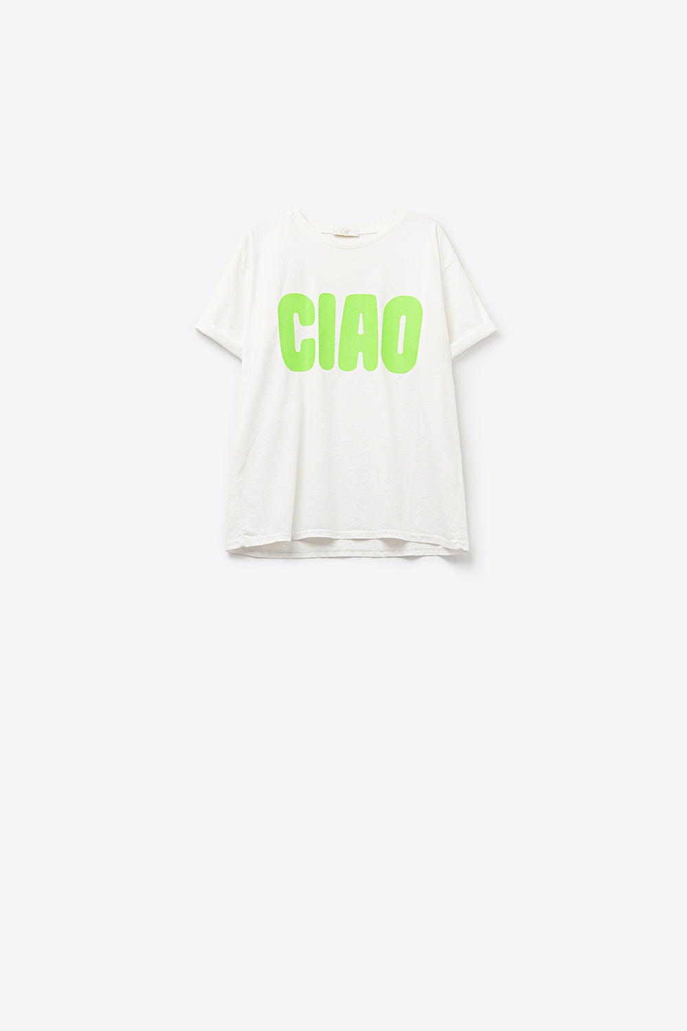 White Relaxed CIAO T-Shirt With Green Letters
