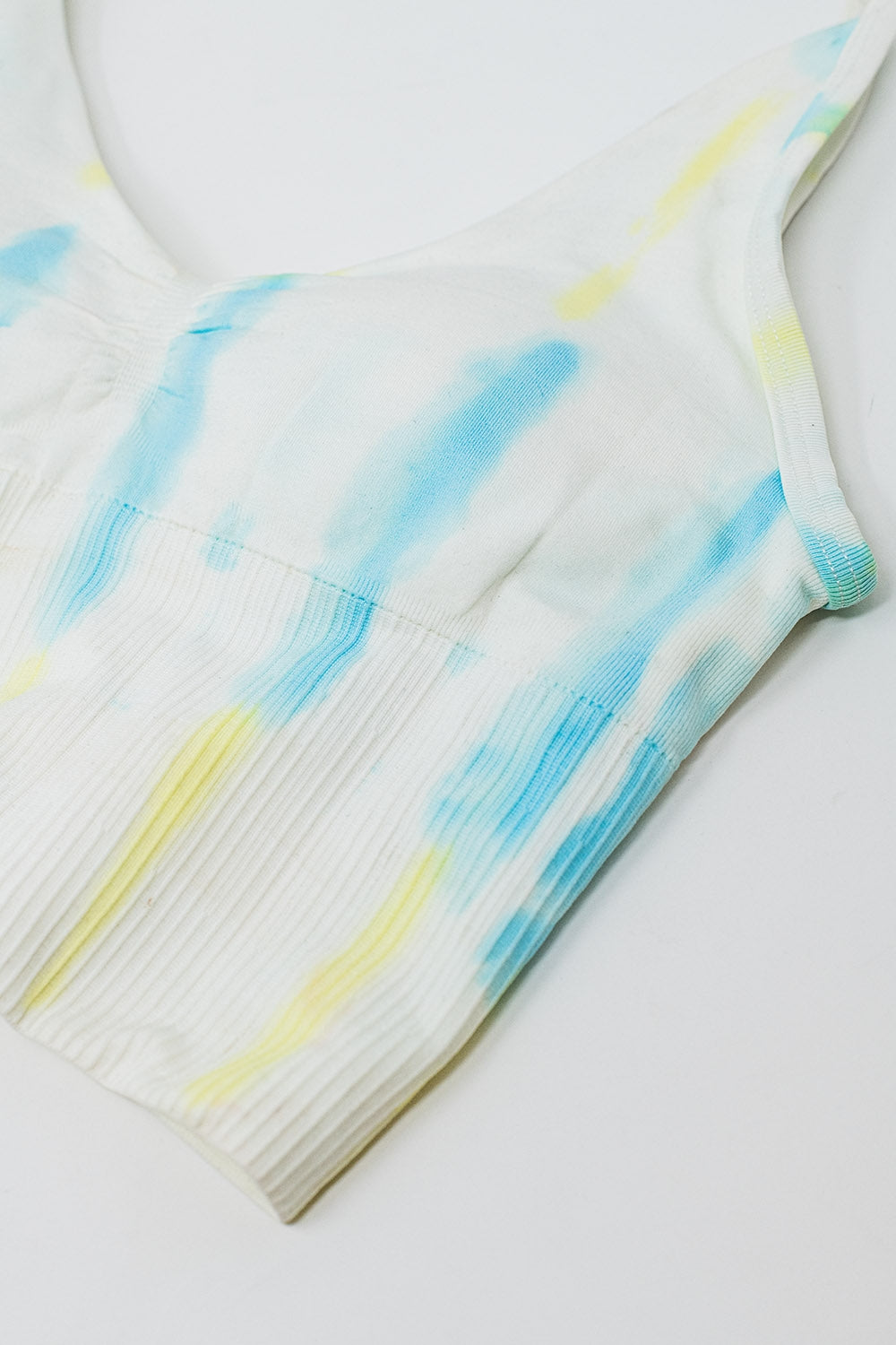 White Seamless Crop Top with Multicolor Tie-Dye