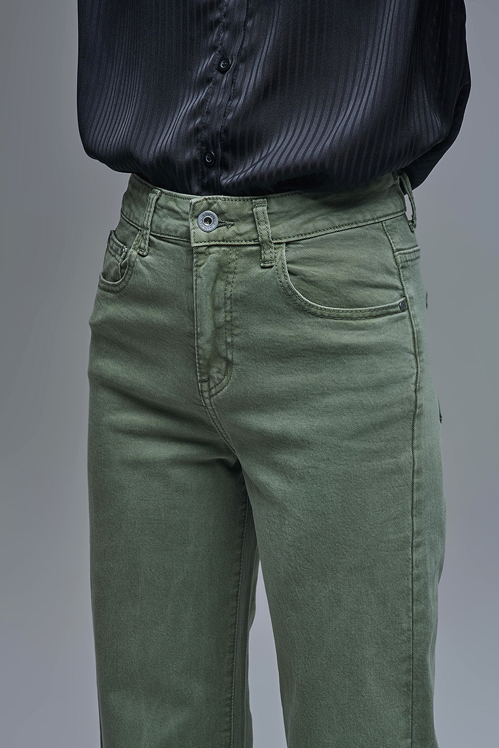 Wide leg jeans in khaki green
