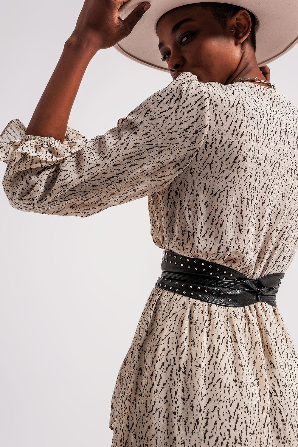 Wrap front frill hem mini dress in white