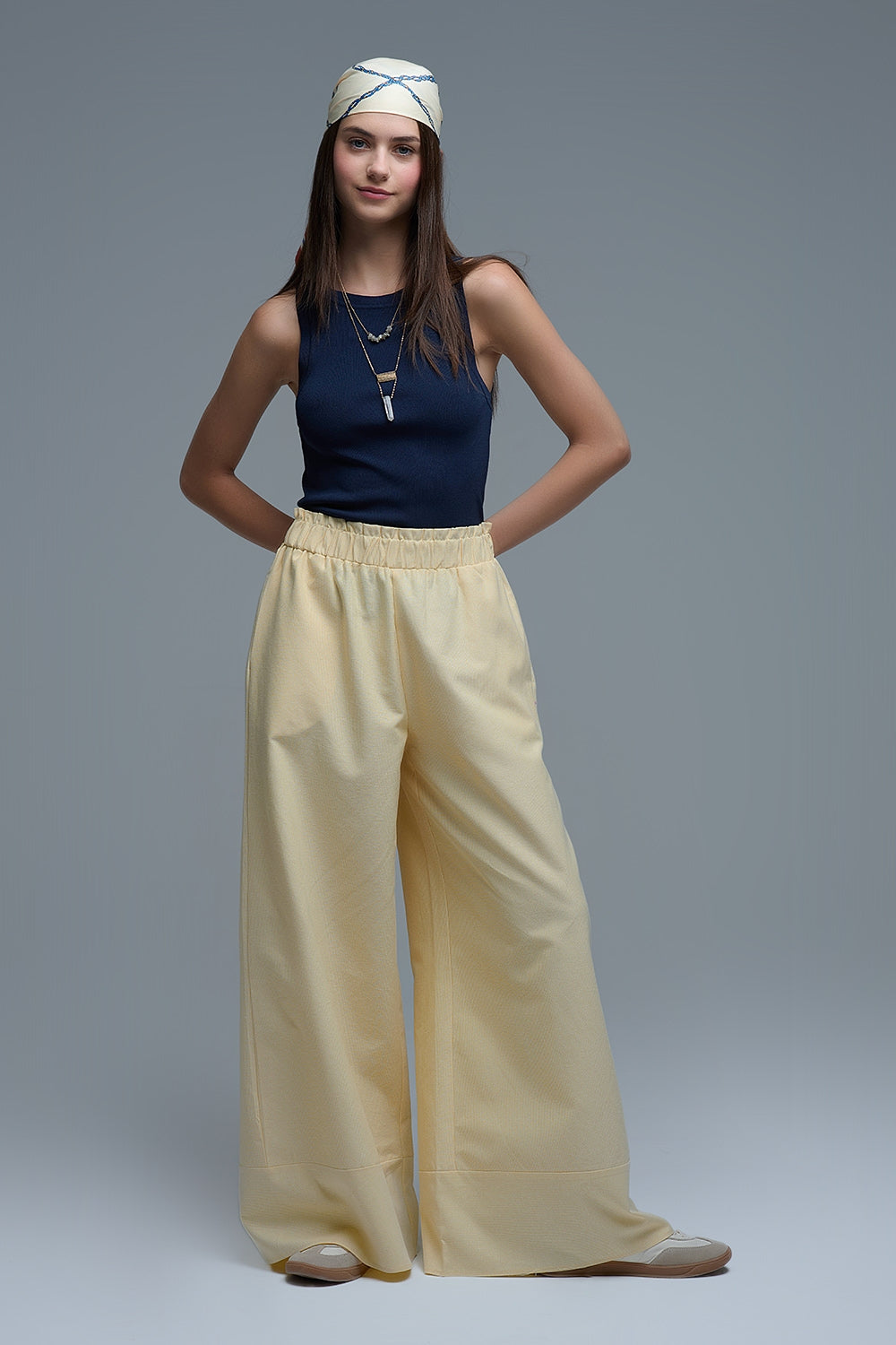 Yellow Striped Palazzo Pants with extra wide leg