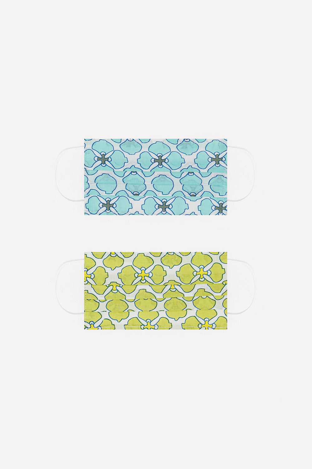 Q2 2 PACK organic cotton flower print Mask in green and turquoise