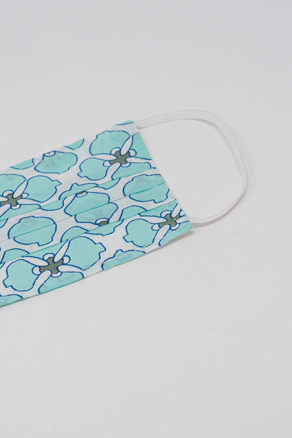2 PACK organic cotton flower print Mask in green and turquoise