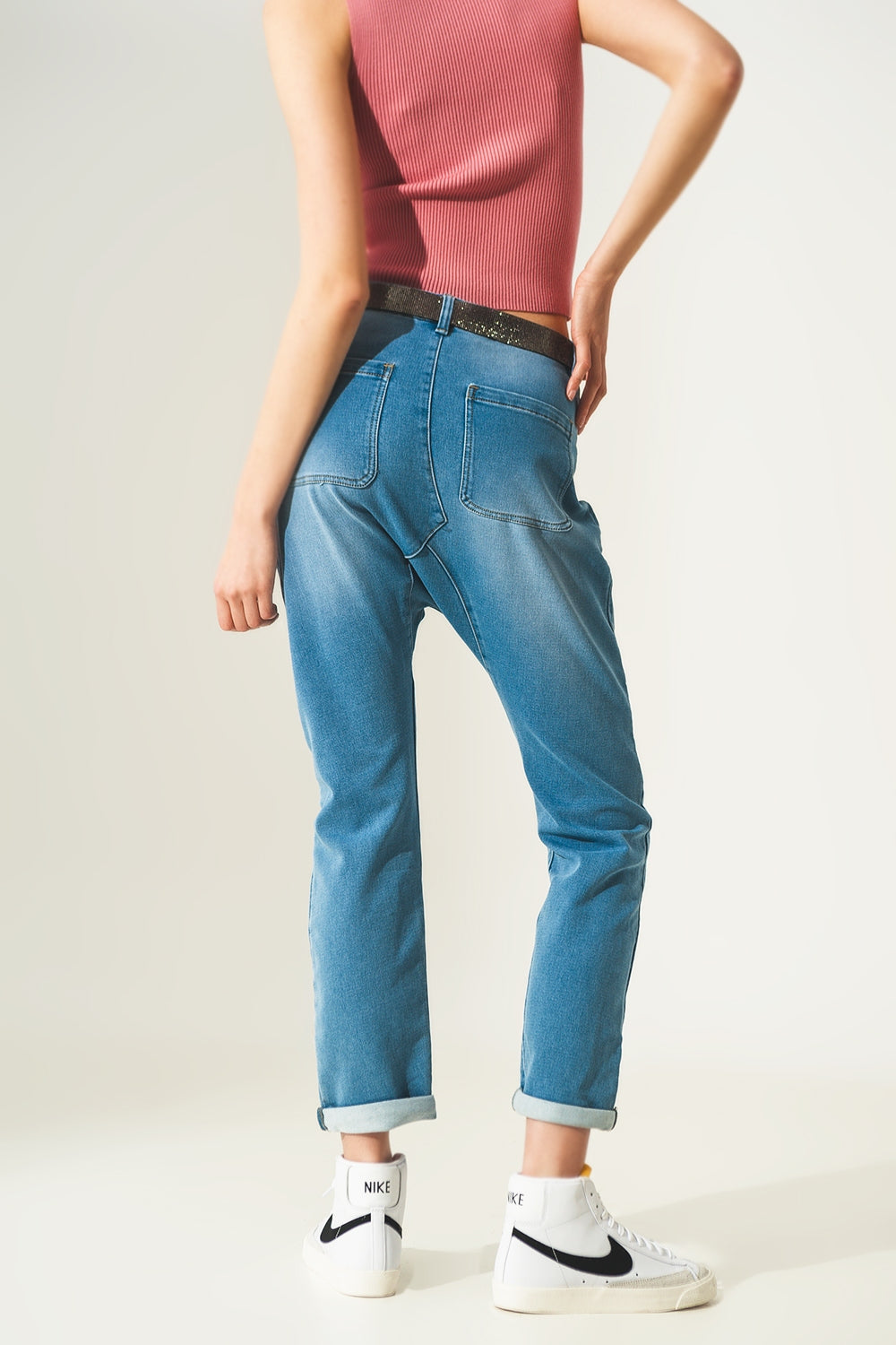 Calça de ganga larga dos anos 90 com lavagem vintage azul