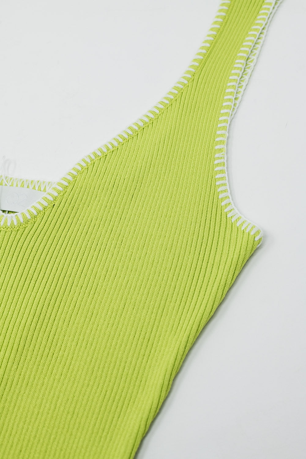 A-line Summer Body Hugging Dress in Lime Green With White Trim