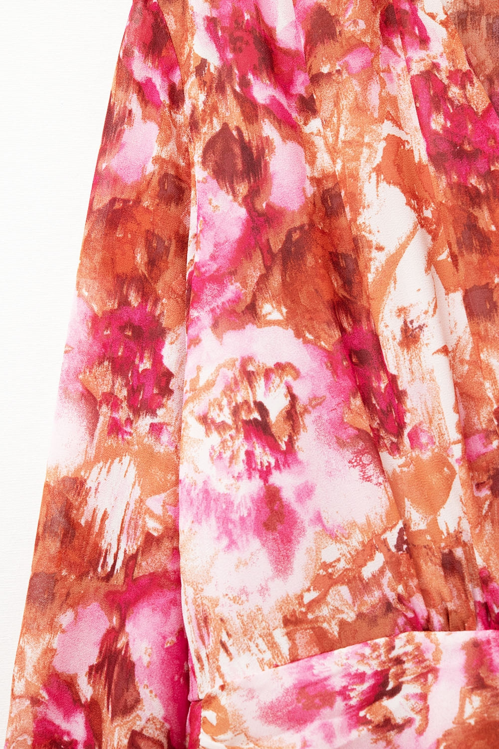 Abstract Print Mini V Neck Dress With Rouche at Waist